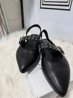 Antonio de Faria Carina Black Leather Slingback Flats - Size 10